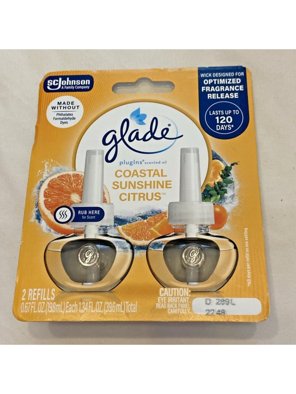 Glade Coastal Sunshine Citrus Plug Ins Scented Oil Refills 2-pk NEW air fresher